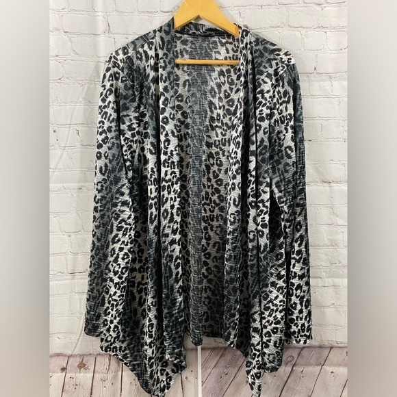 JAZZ USA WOMENS PLUS SIZE 1X Sliver Metallic Leopard Print Open Front Blazer - Picture 1 of 6